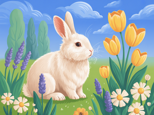 Broderie Diamant Lapin et Tulipes
