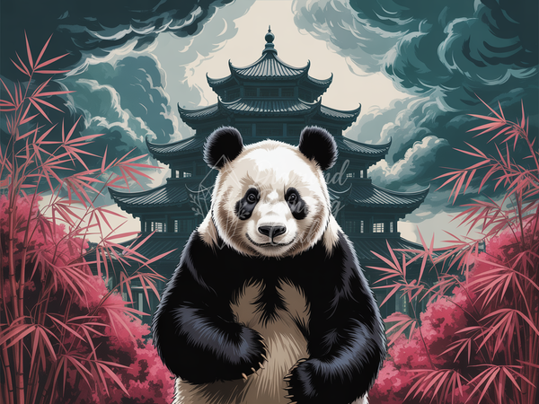 Broderie Diamant Panda Devant le Temple