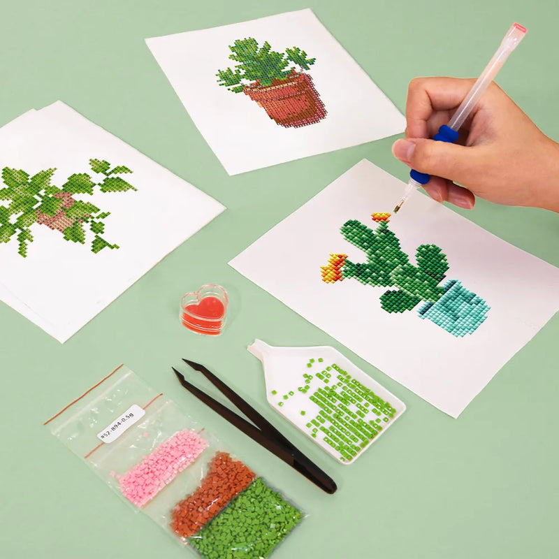 Mini Diamond Painting - Plantes en Pot (4 pièces)