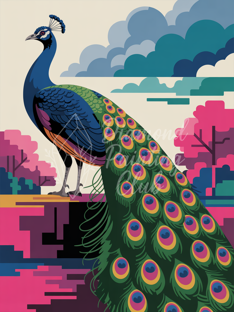 Broderie Diamant Paon Art Déco