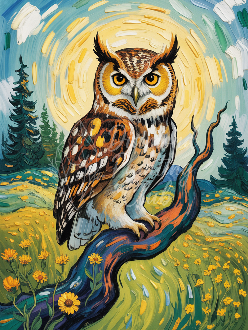 Broderie Diamant Chouette et Tournesols Impressionnistes