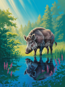 Broderie Diamant Sanglier Lac