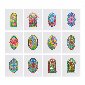 Mini Diamond Painting - Vitraux Floraux Étincelants (12 pièces)