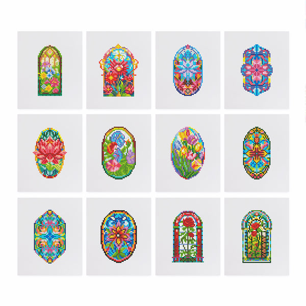 Mini Diamond Painting - Vitraux Floraux Étincelants (12 pièces)