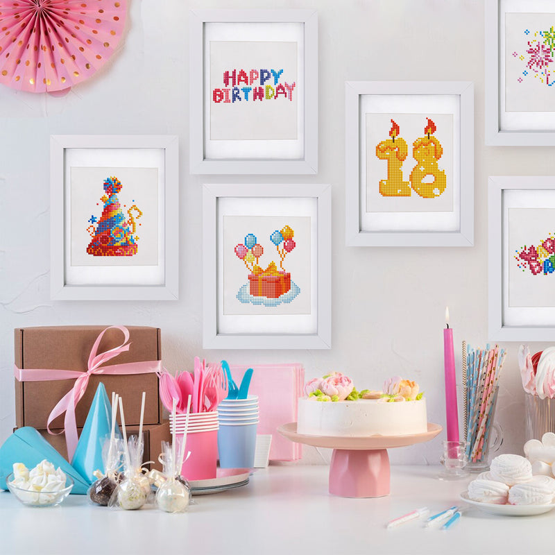 Mini Diamond Painting - Joyeux Anniversaire Scintillant (12 pièces)