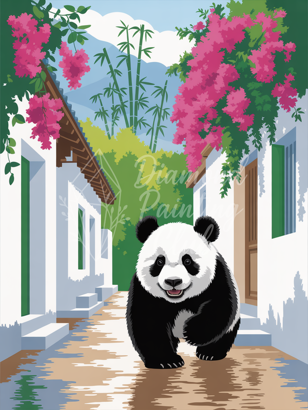 Broderie Diamant Panda dans une Allée Lumineuse