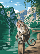 Broderie Diamant Singe au Lac