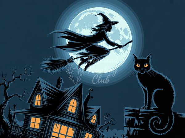 Broderie Diamant Vol de Sorcière d'Halloween