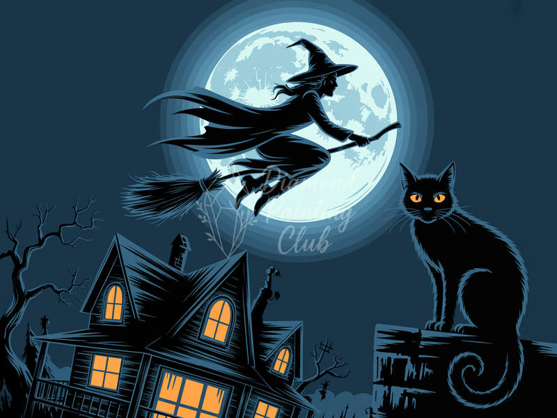 Broderie Diamant Vol de Sorcière d'Halloween