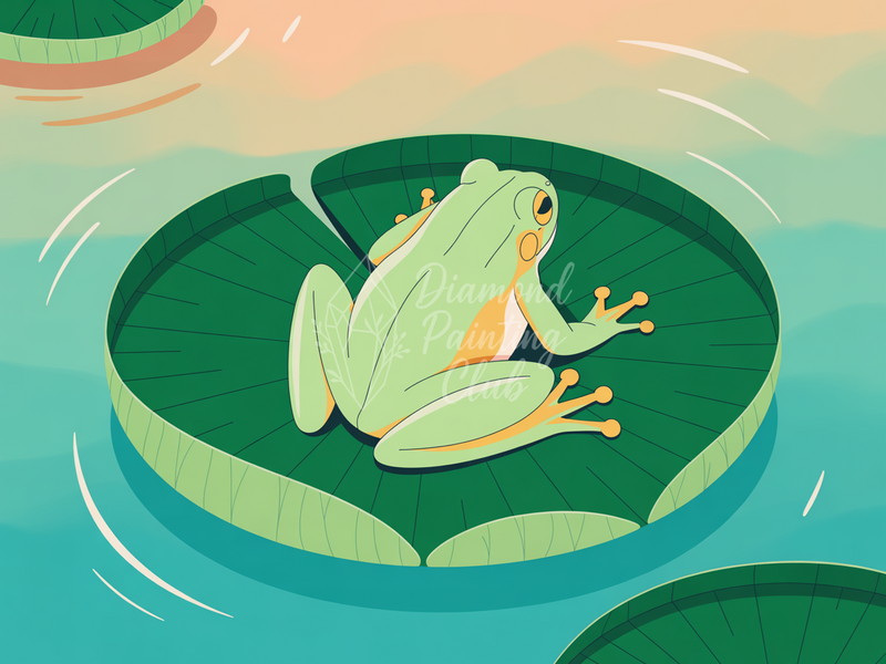 Broderie Diamant Grenouille Nénuphar