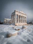 Broderie Diamant Temple Antique sous la Neige