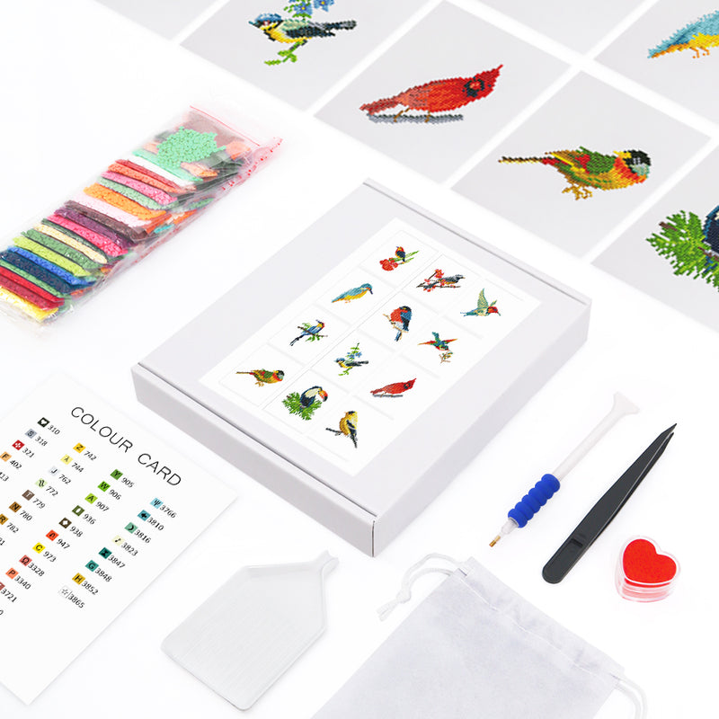 Mini Diamond Painting - Oiseaux Exotiques et Colorés (12 pièces)