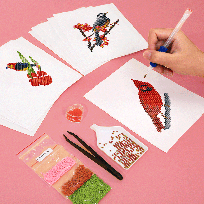Mini Diamond Painting - Oiseaux Exotiques et Colorés (12 pièces)