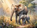 Broderie Diamant Éléphant Mère et Bébé