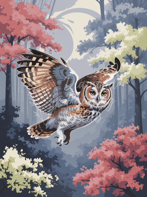 Broderie Diamant Chouette et Forêt d'Automne