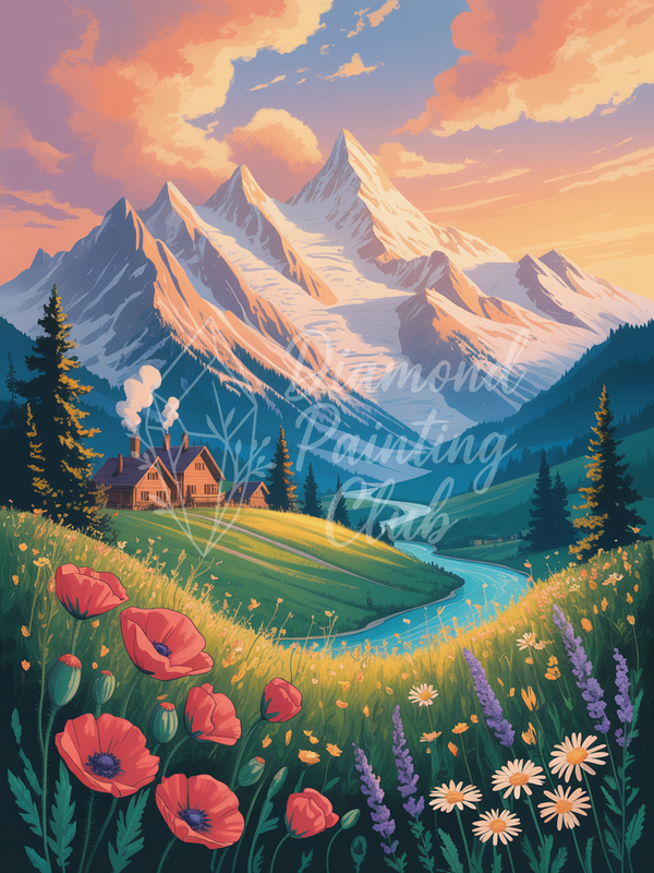 Broderie Diamant Montagne Fleurs