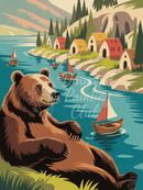 Broderie Diamant Ours au Repos sur l'Herbe