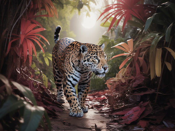 Broderie Diamant Jaguar au lever du soleil