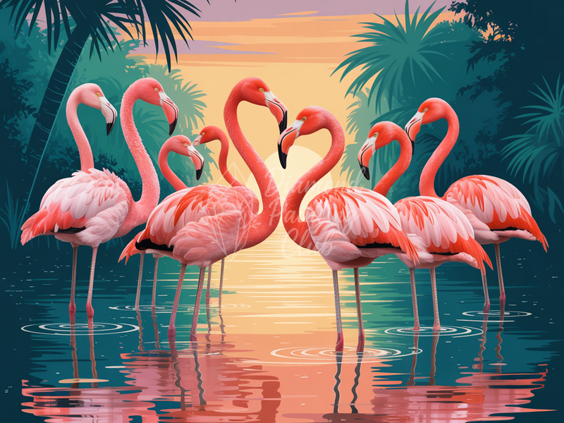 Broderie Diamant Groupe de Flamants