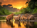 Broderie Diamant Capybaras au Coucher du Soleil