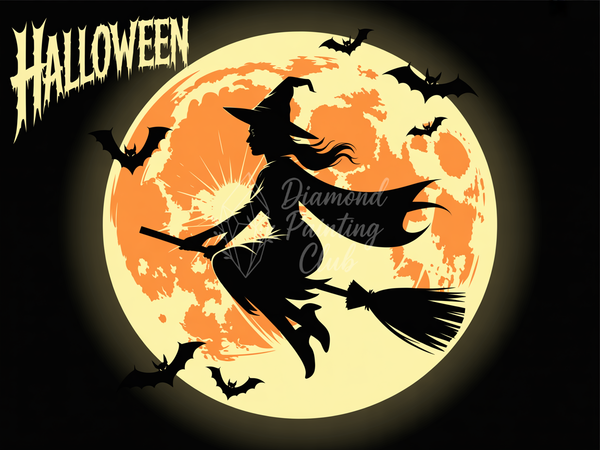 Broderie Diamant Silhouette de Sorcière d'Halloween