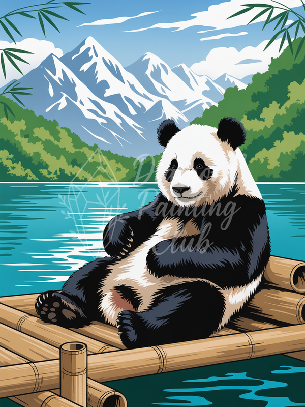 Broderie Diamant Panda Flottant sur Lac