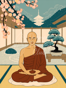 Broderie Diamant Moine et Jardin Zen