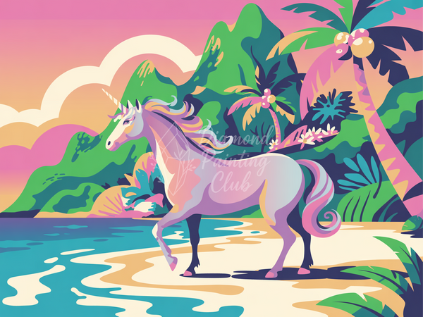 Broderie Diamant Licorne Plage