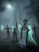 Broderie Diamant Fantômes au Cimetière d'Halloween