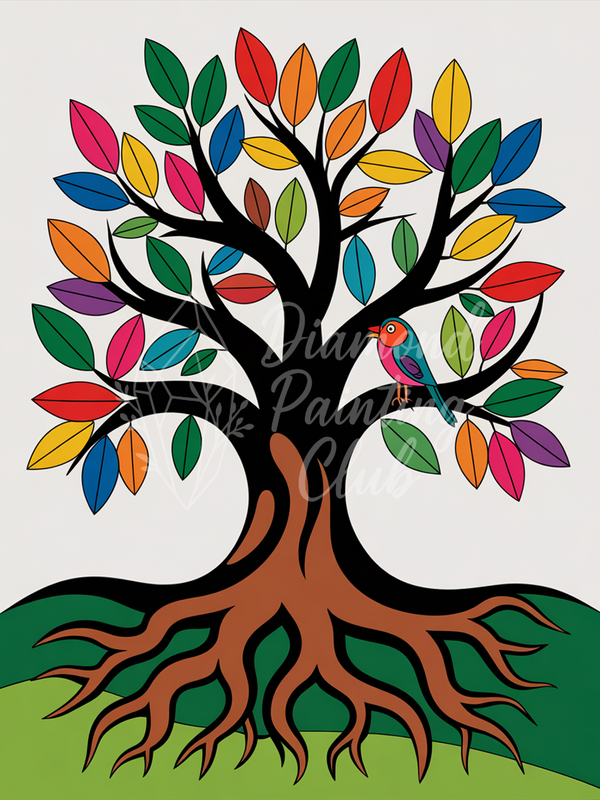 Broderie Diamant Arbre Coloré