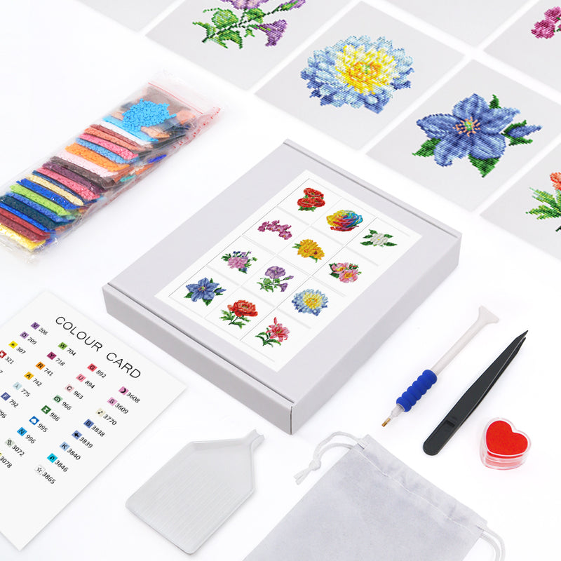 Mini Diamond Painting - Éclat Floral Varié (12 pièces)