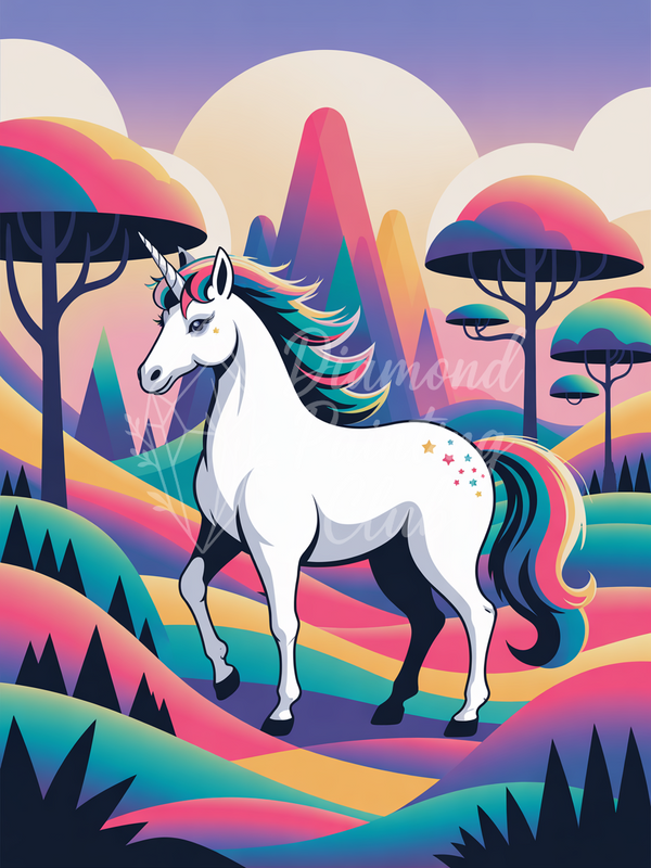 Broderie Diamant Licorne Psychédélique