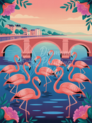 Broderie Diamant Flamants sous le Pont