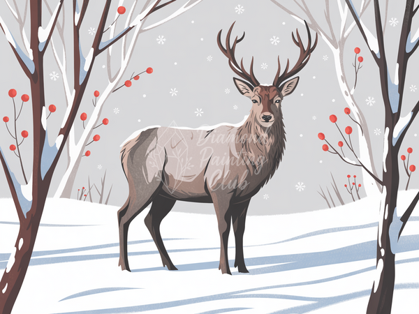 Broderie Diamant Cerf Hivernal