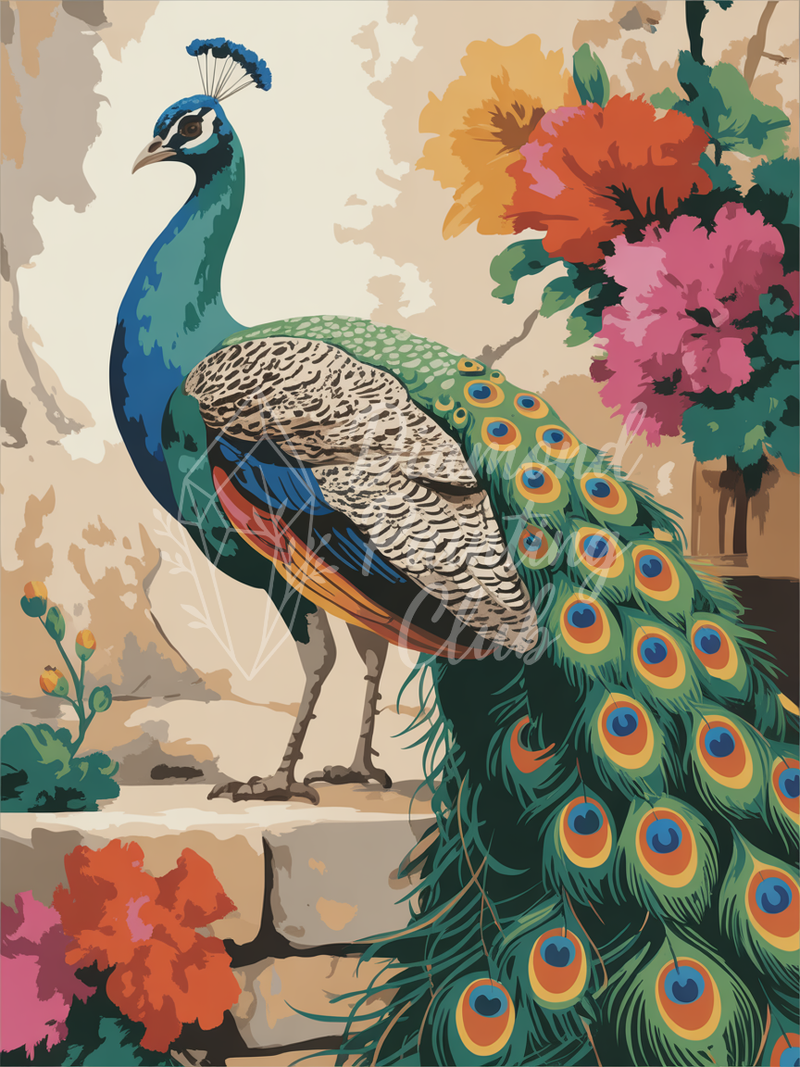 Broderie Diamant Paon Albâtre