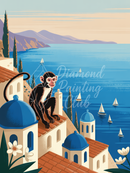 Broderie Diamant Singe sur Toit