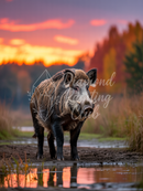 Broderie Diamant Sanglier Coucher de Soleil
