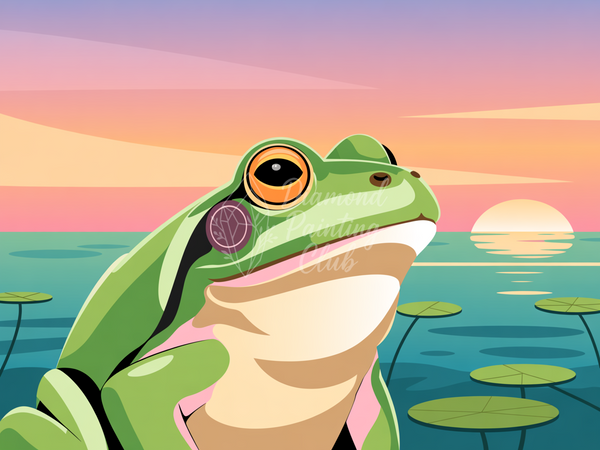 Broderie Diamant Grenouille au Coucher de Soleil