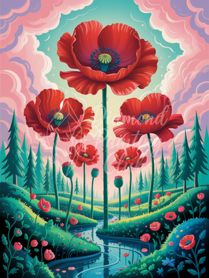 Broderie Diamant Nid et Coquelicots