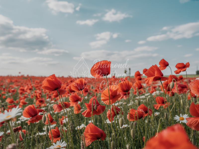 Broderie Diamant Champ de Coquelicots