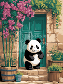 Broderie Diamant Panda Devant la Porte