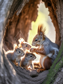 Broderie Diamant La Famille d'Écureuils