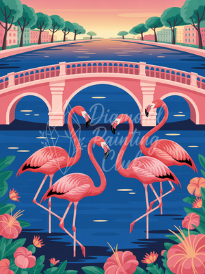 Broderie Diamant Flamants et Pont Urbain