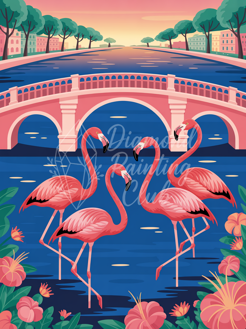 Broderie Diamant Flamants et Pont Urbain