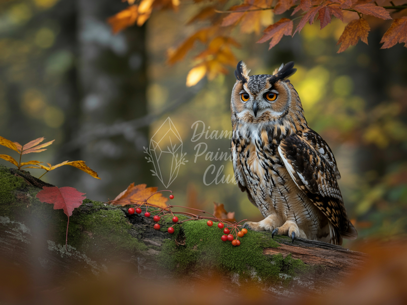 Broderie Diamant Chouette et Feuillage d'Automne