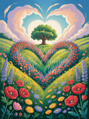 Broderie Diamant Colline Fleurie Cœur