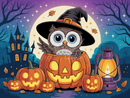 Broderie Diamant Hibou Sorcier d'Halloween