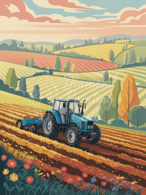 Broderie Diamant Tracteur dans les Champs