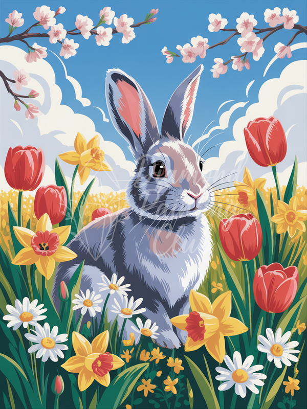 Broderie Diamant Lapin dans le Jardin