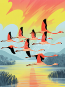 Broderie Diamant Vol de Flamants